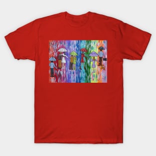 Colourful Umbrellas in a Rainbow Sky T-Shirt